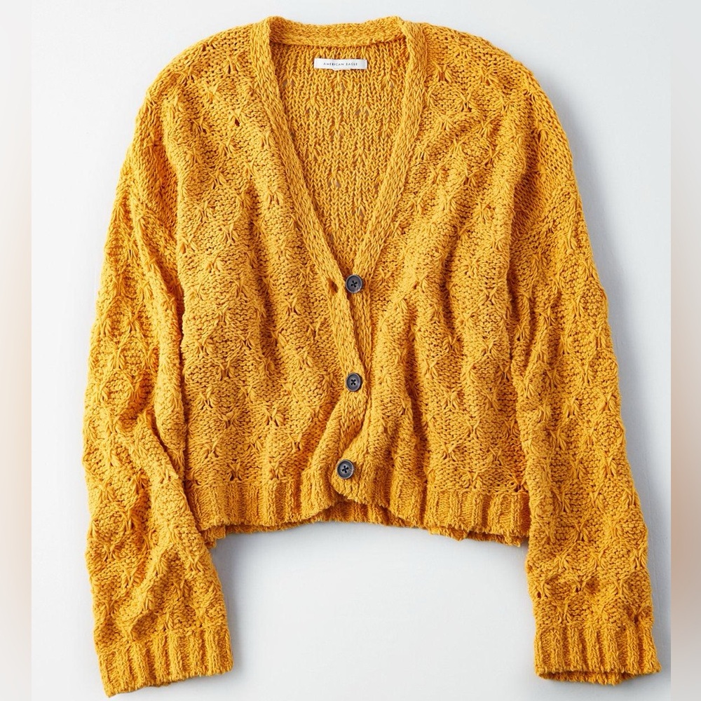 AE Mix Stitch Mustard Cropped Cardigan (Size S)